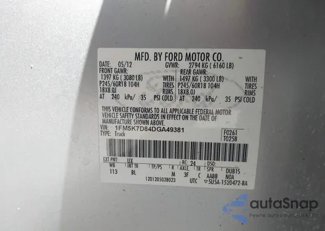 2013 Ford Explorer Xlt from USA, damaged, VIN 1FM5K7D84DGA49381